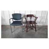Two Chairs, one brown painted armed chair other