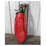 Red ladies Golf Club Bag with misc Clubs