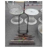 Small handcart, pick axe heads, and broom head