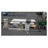 Group lot, includes spreader, cinder blocks,