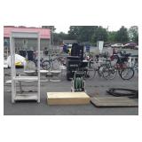 Group lot, includes wicker shelf no shelves, wood