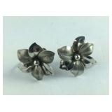 Sterling Silver Flower Clip on Earrings