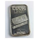 COORS LIGHT .999 One Ounce Silver Bar