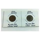 Two 1906 Indian Head Pennies
