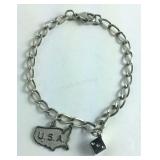 Sterling Silver 6.75 inch Bracelet with USA &