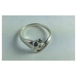Sterling Silver Ring with Blue & White Stone Size