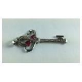 Sterling Silver Ruby & Diamond Accent Key Pendant