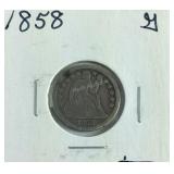 1858 Seated Liberty Dime