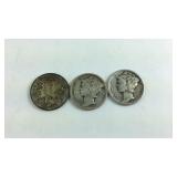 1937,43,44 Mercury Dimes