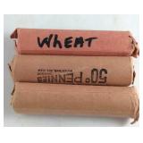 3 Rolls Misc Date Wheat Pennies