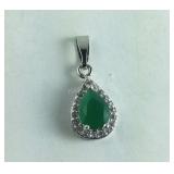 Sterling Silver Emerald and Crystal Pendant