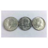 Three 1969 Kennedy 40% Half Dollars