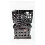 Milk crates, one is marked Guida