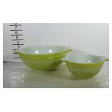 2 Pyrex mixing bowls, light green color