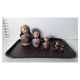 Set of 5 Early wood painted Dolls, note not