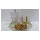 Home decor - Brass candlestick holders, 2 crystal