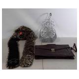 Group lot with leopard hat mitten piece,  faux