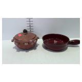Handled pottery 8.5" bowl by Landert, and