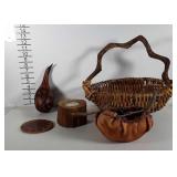 5 piece leather sculptured basket, basket with