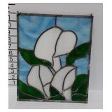 Leaded glass floral suncatcher panel, 10 x 12