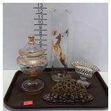 Brass napkin holder, martini pitcher with gold