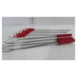 Red handled grilling skewers and extendable