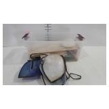Small tote of stained & slag glass pieces - no