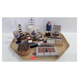 Nautical decor group including lighthouse