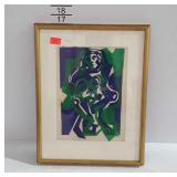 Bright block print, signed R. Coyne, framed and