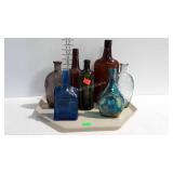 7 Colored & brown bottles, some Wheaton