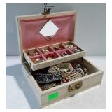 Jewelry box with costume jewelry- bracelets, lapel