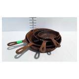 4 Cast iron skillets with heat rings 6-1/2", 8",