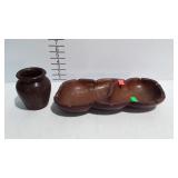 Wooden ware - divided serving tray, and vase