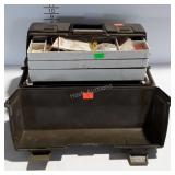 Fishing tackle box & contents- lures, hooks, gummy