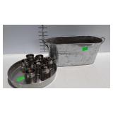 Metalware - 7 mini stainless creamers, cake pan, &