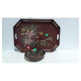 Reticulated Tole Ware tray, 22 x 16", and painted