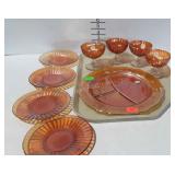 Amber depression glass - set of 4 footed dessert