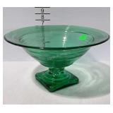 Green glass pedestal center bowl, 13" diameter
