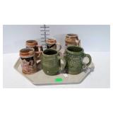 6 Stein mugs - German, unmarked McCoy, Japan, etc