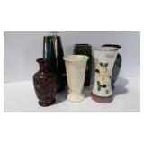 6 Vases - pottery, and glass