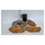 Stoneware pitcher, 10-1/2" star design plate, and