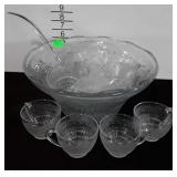 Punch bowl with 12 cups, and plastic ladle