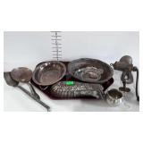 Metal ware - tin fish mold, pewter cup & 2 handled