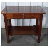 Walnut 30" Accent Table with Drawer and under
