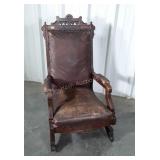 Victorian Platform Rocking Chair. Old leather