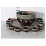 12pc. Pottery Punch Bowl Set, serving Bowl with