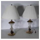 Pair of Table Lamps, brass and glass bases,
