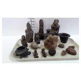 Decor art - stone & metal statues, ashtrays, and