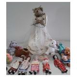 Doll and stuffed animal group including porcelain