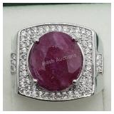 Silver Ruby Cubic Zirconia Men